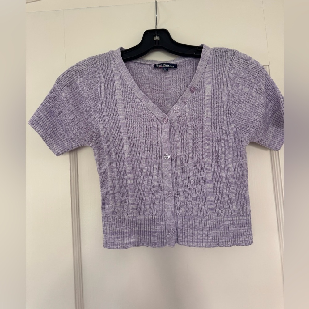 Freshman Youth Girls Size Large (L) 12/14 Eyelet Short Sleeve Knit Top Purple